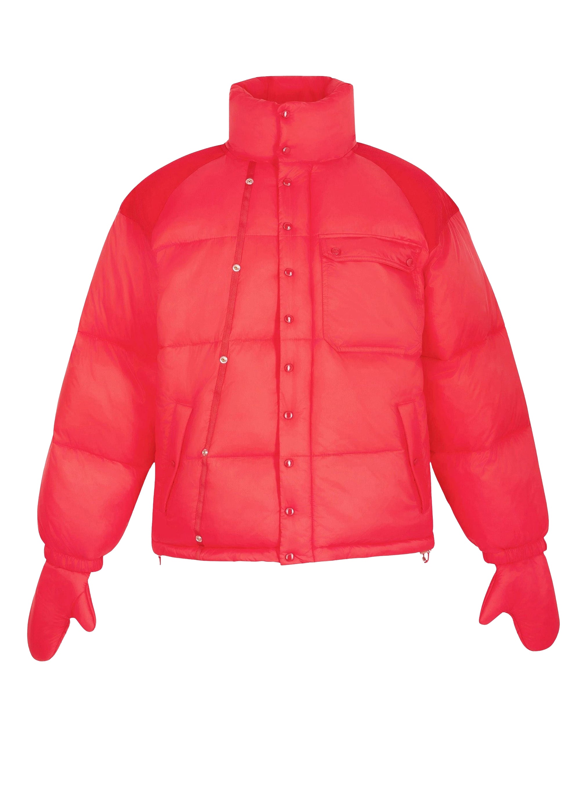 Water-repellent down jacket with removable mittens - Red