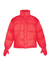 Doudoune en tissu déperlant et moufles amovibles - Rouge Vif