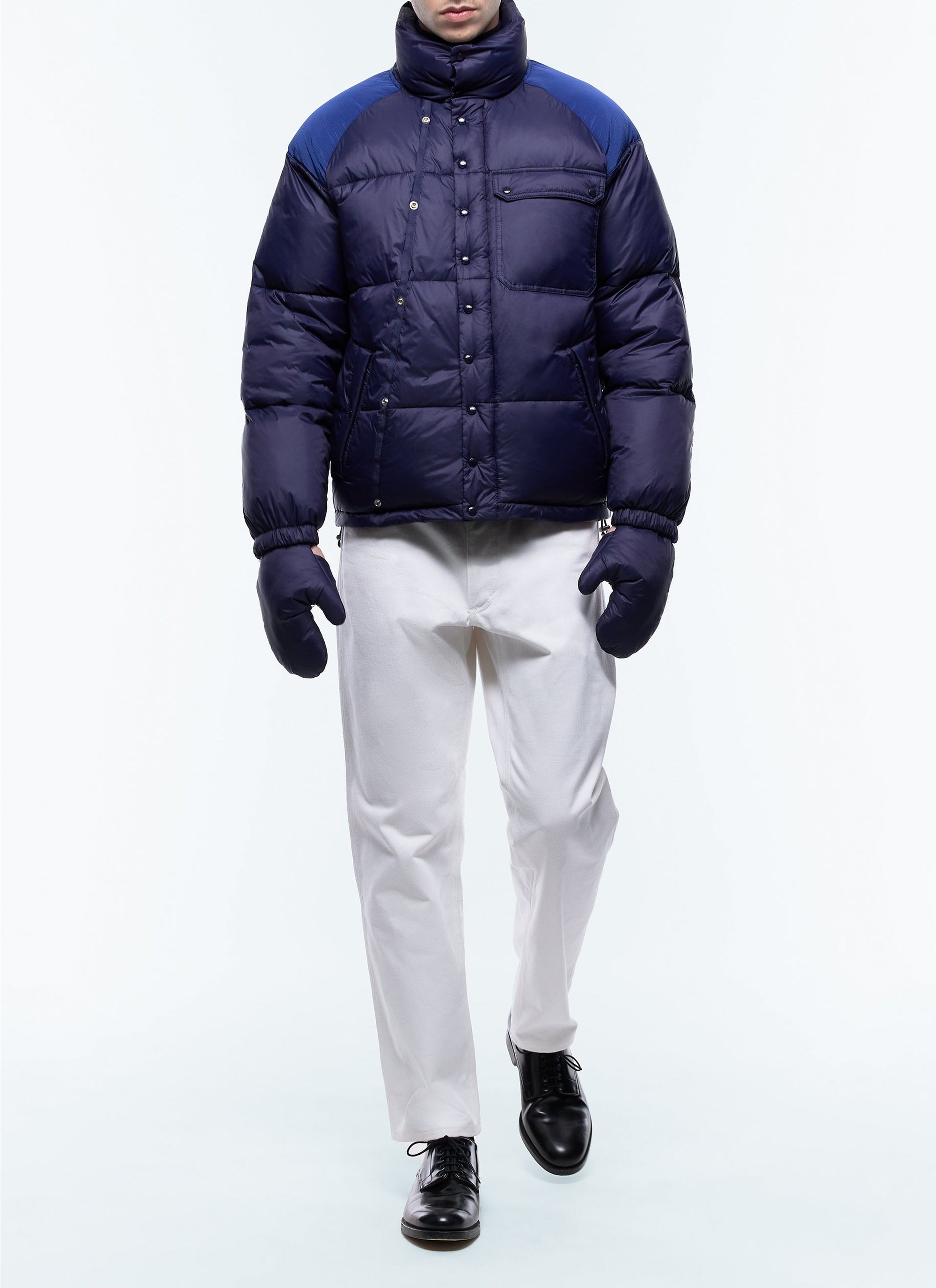 Water-repellent down jacket with removable mittens - Navy Blue