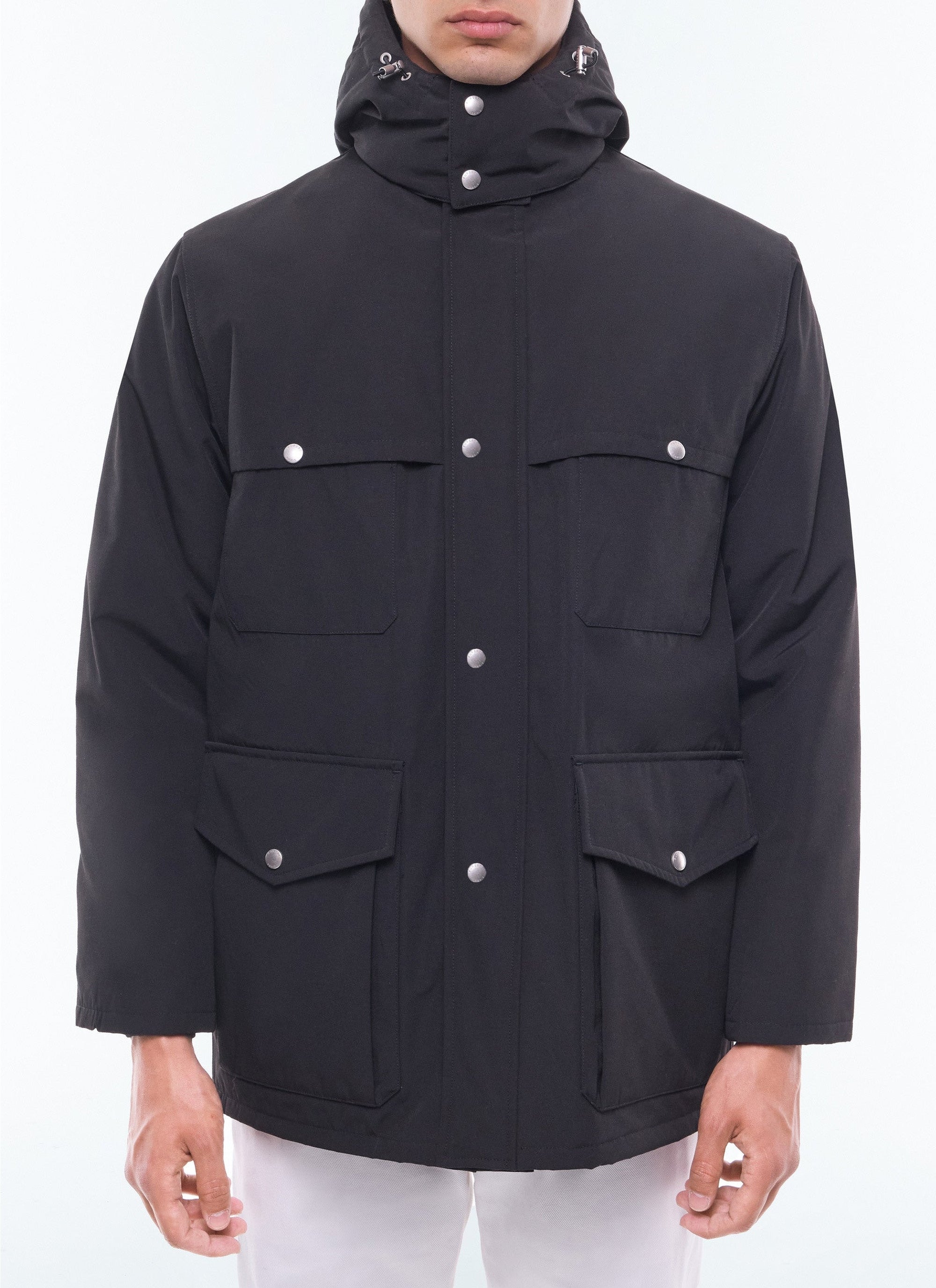 Multi-pocket quilted parka in technical canvas - Black