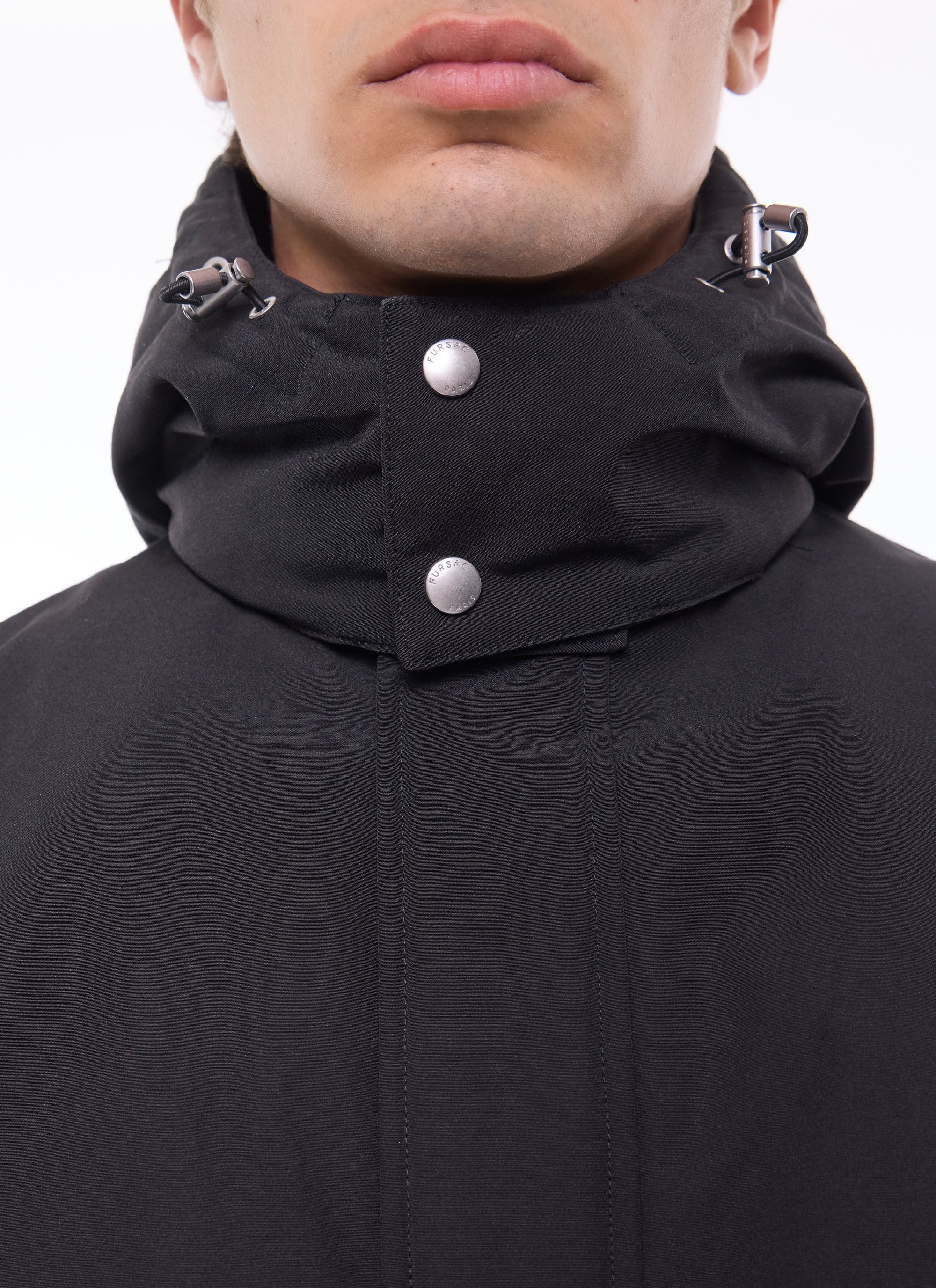 Multi-pocket quilted parka in technical canvas - Black