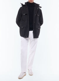 Multi-pocket quilted parka in technical canvas - Black