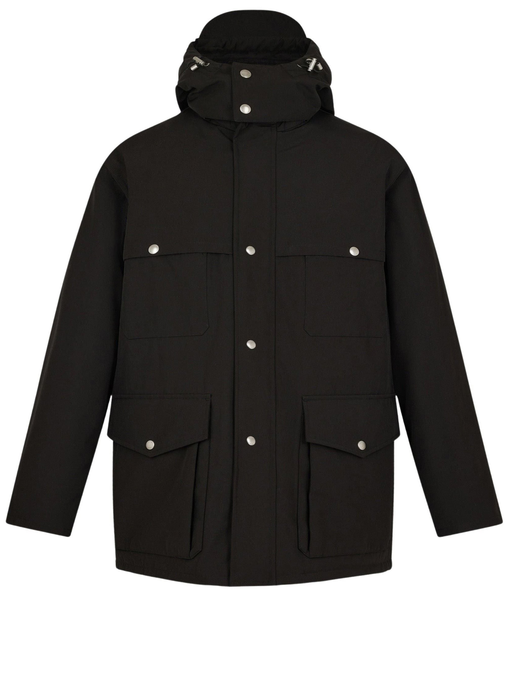 Multi-pocket quilted parka in technical canvas - Black