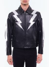 Blouson en cuir avec empiècement éclair - Noir