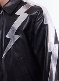 Blouson en cuir avec empiècement éclair - Noir