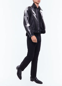 Blouson en cuir avec empiècement éclair - Noir