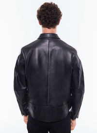 Blouson en cuir avec empiècement éclair - Noir