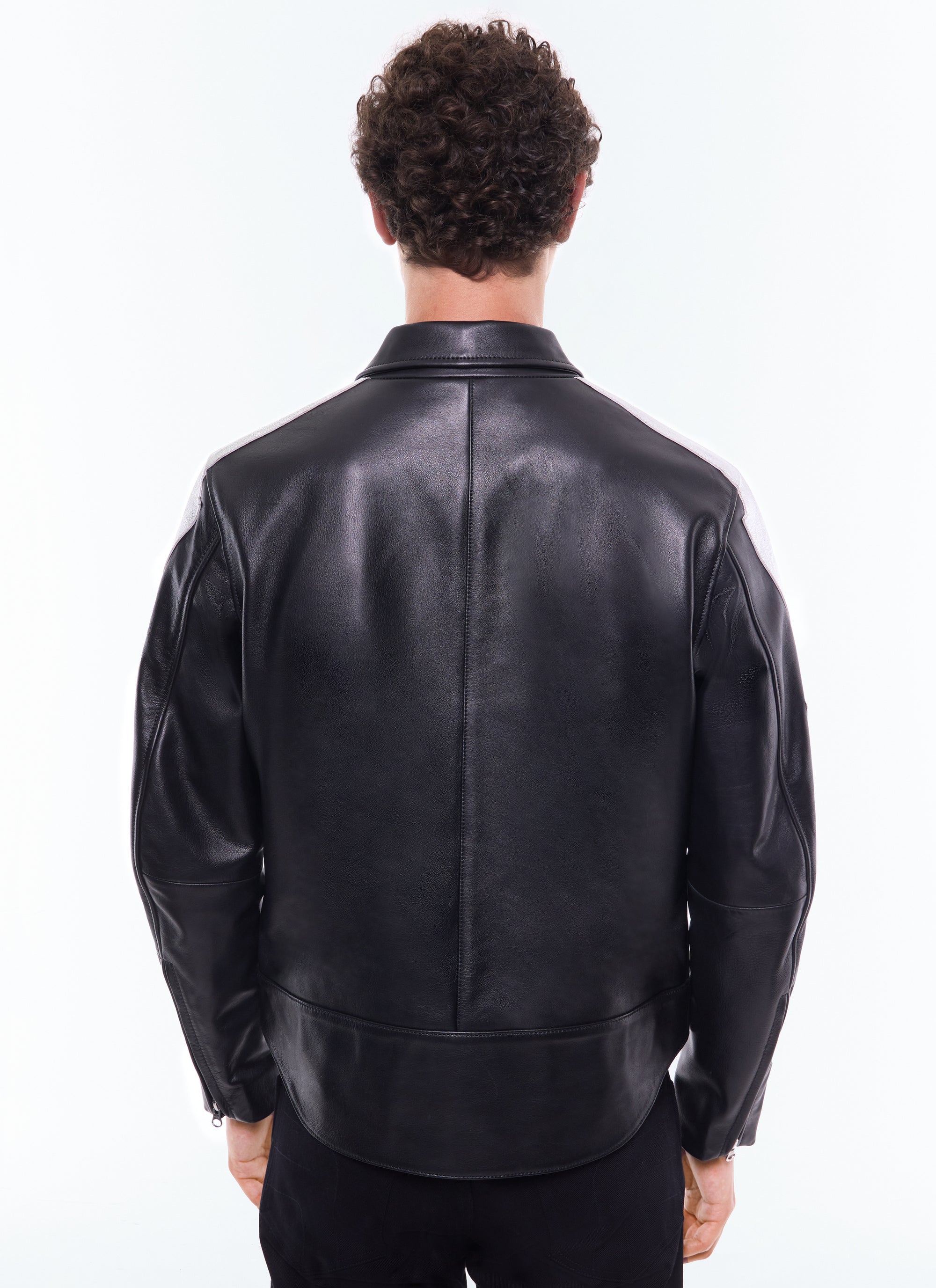 Blouson en cuir avec empiècement éclair - Noir