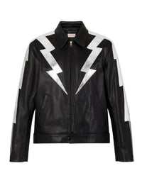 Blouson en cuir avec empiècement éclair - Noir