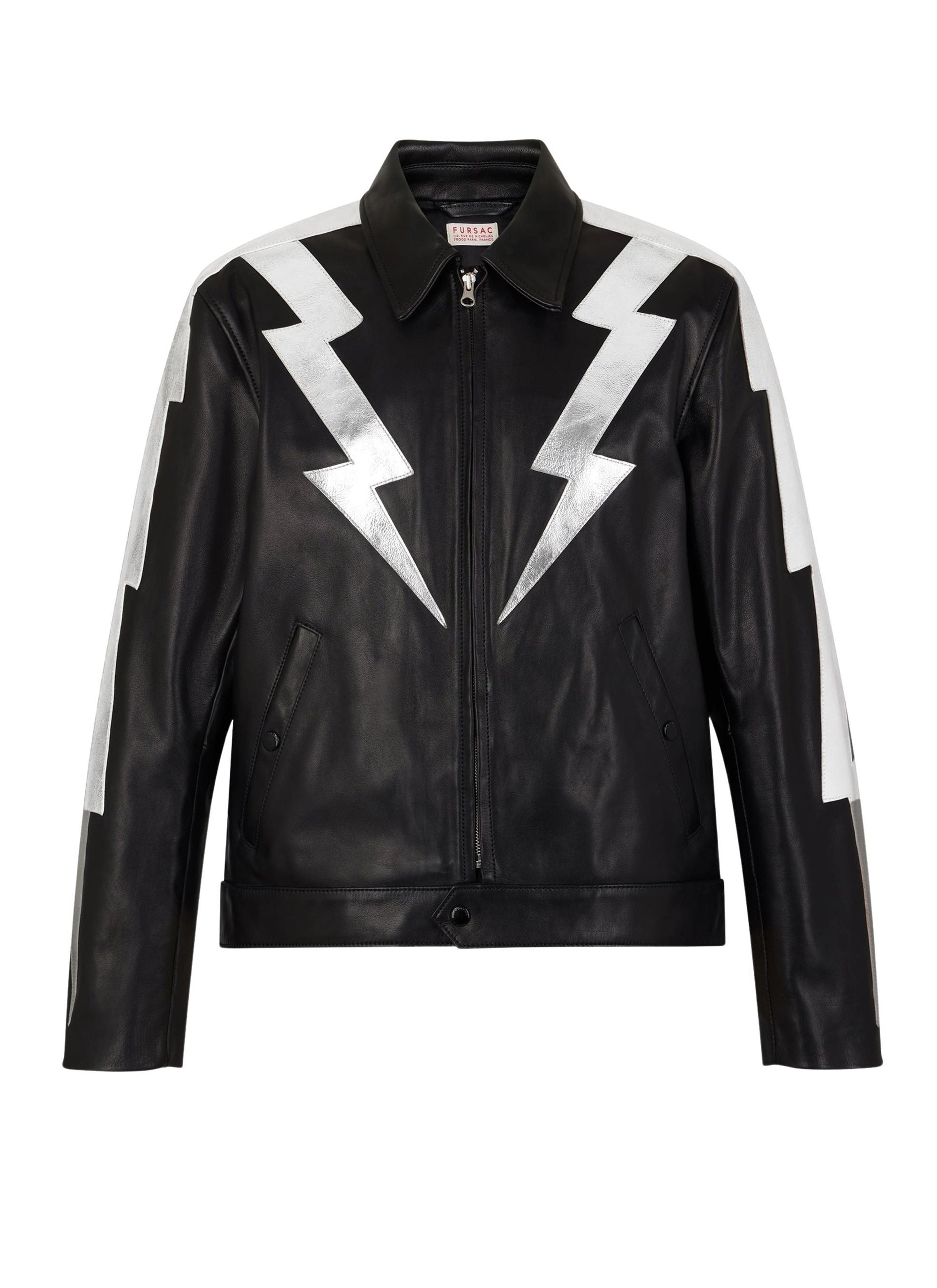 Blouson en cuir avec empiècement éclair - Noir