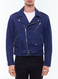 Blouson à col chemise en denim - Bleu Marine