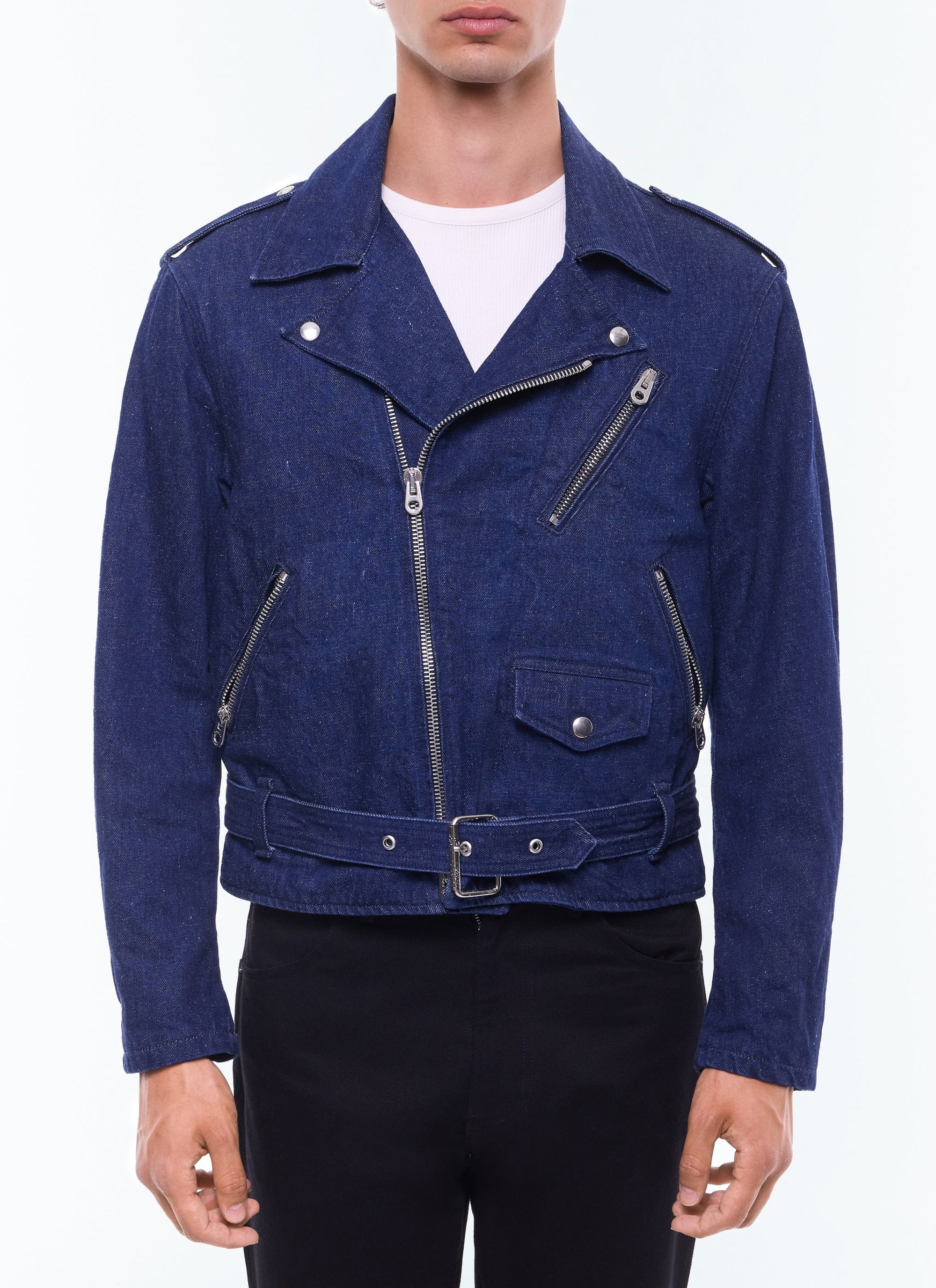 Blouson à col chemise en denim - Bleu Marine