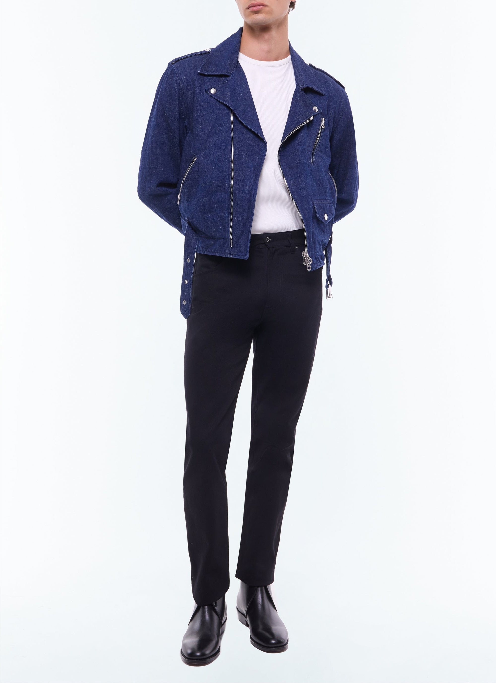 Blouson à col chemise en denim - Bleu Marine