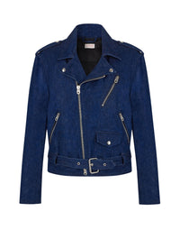 Blouson à col chemise en denim - Bleu Marine