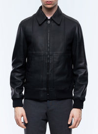 Leather shirt collar jacket - Black