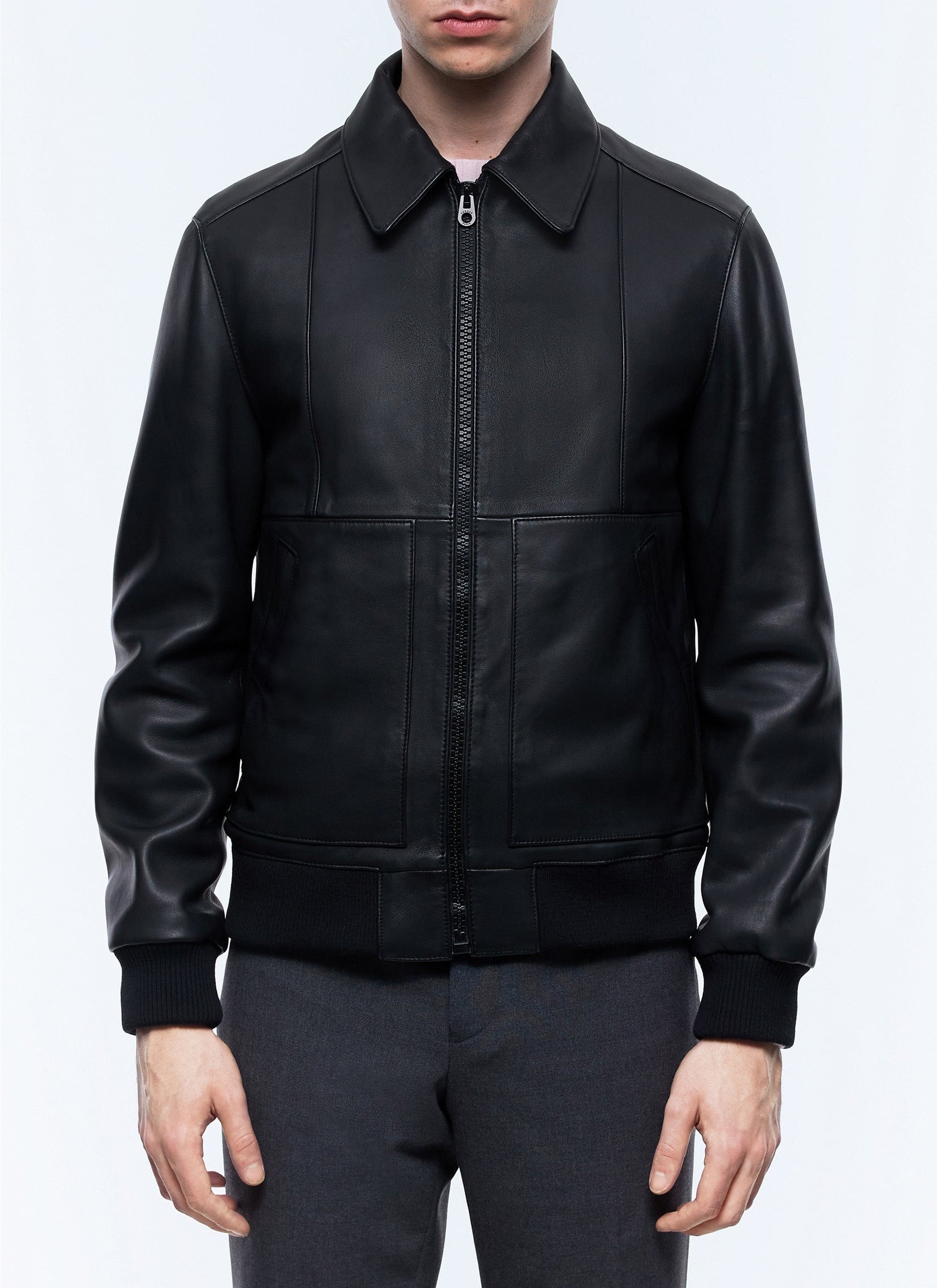 Leather shirt collar jacket - Black