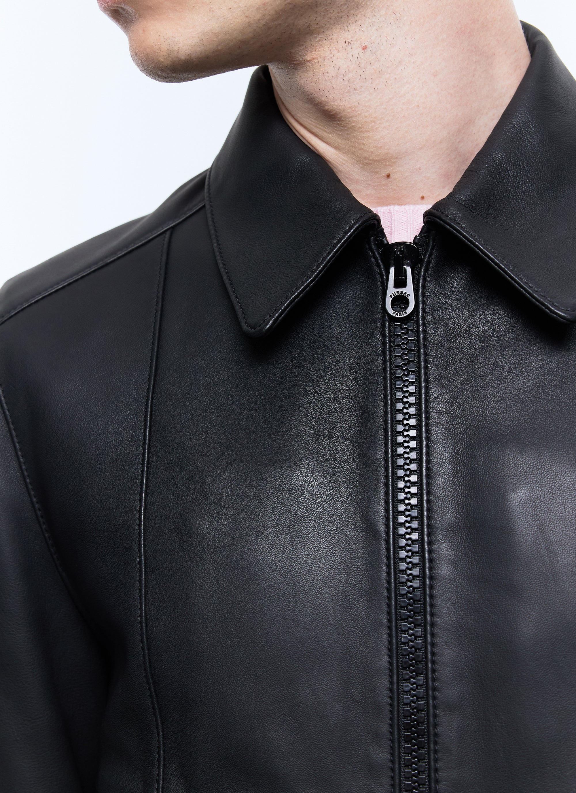 Leather shirt collar jacket - Black