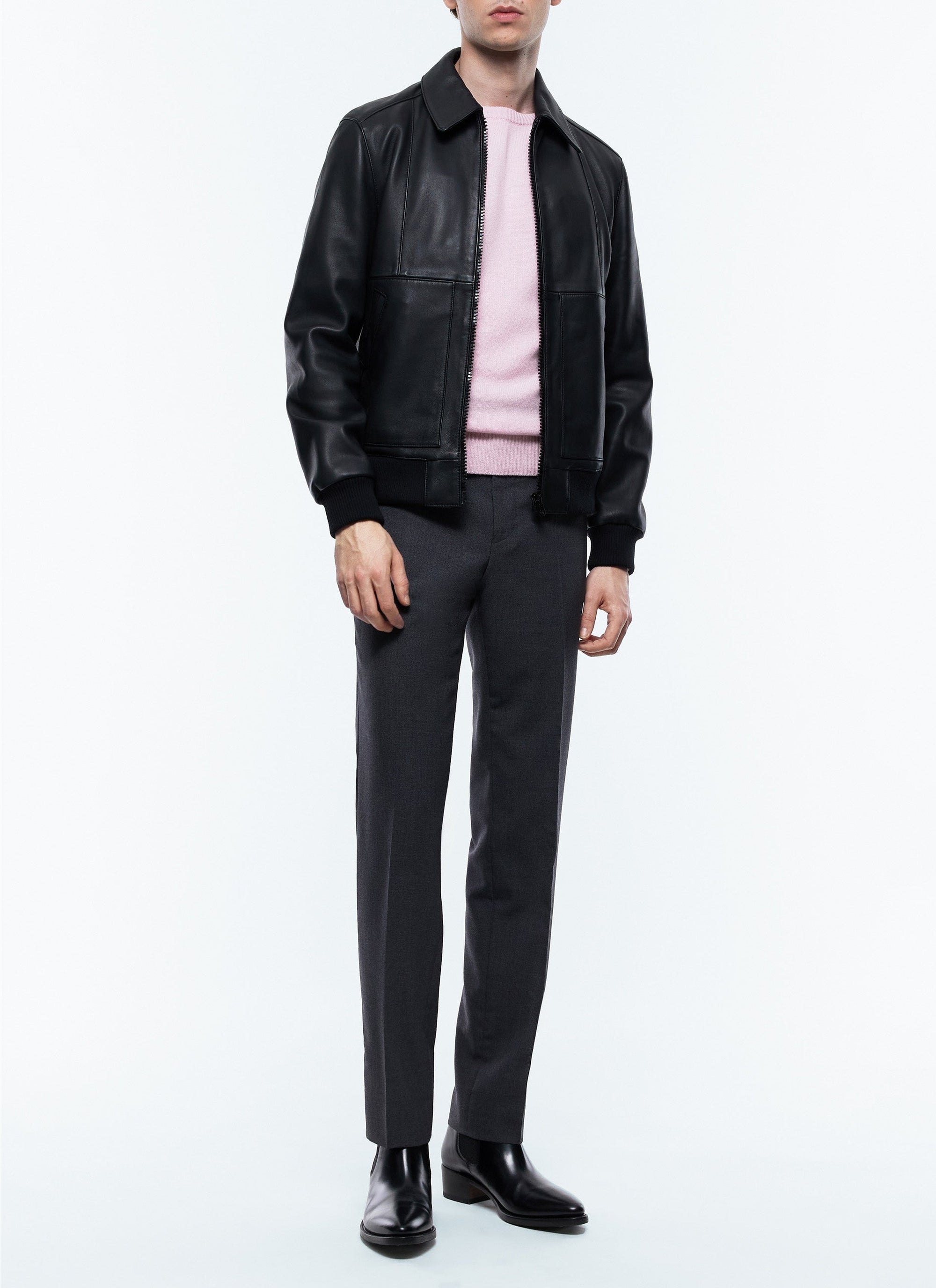 Leather shirt collar jacket - Black