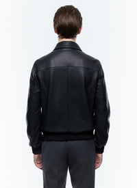 Leather shirt collar jacket - Black