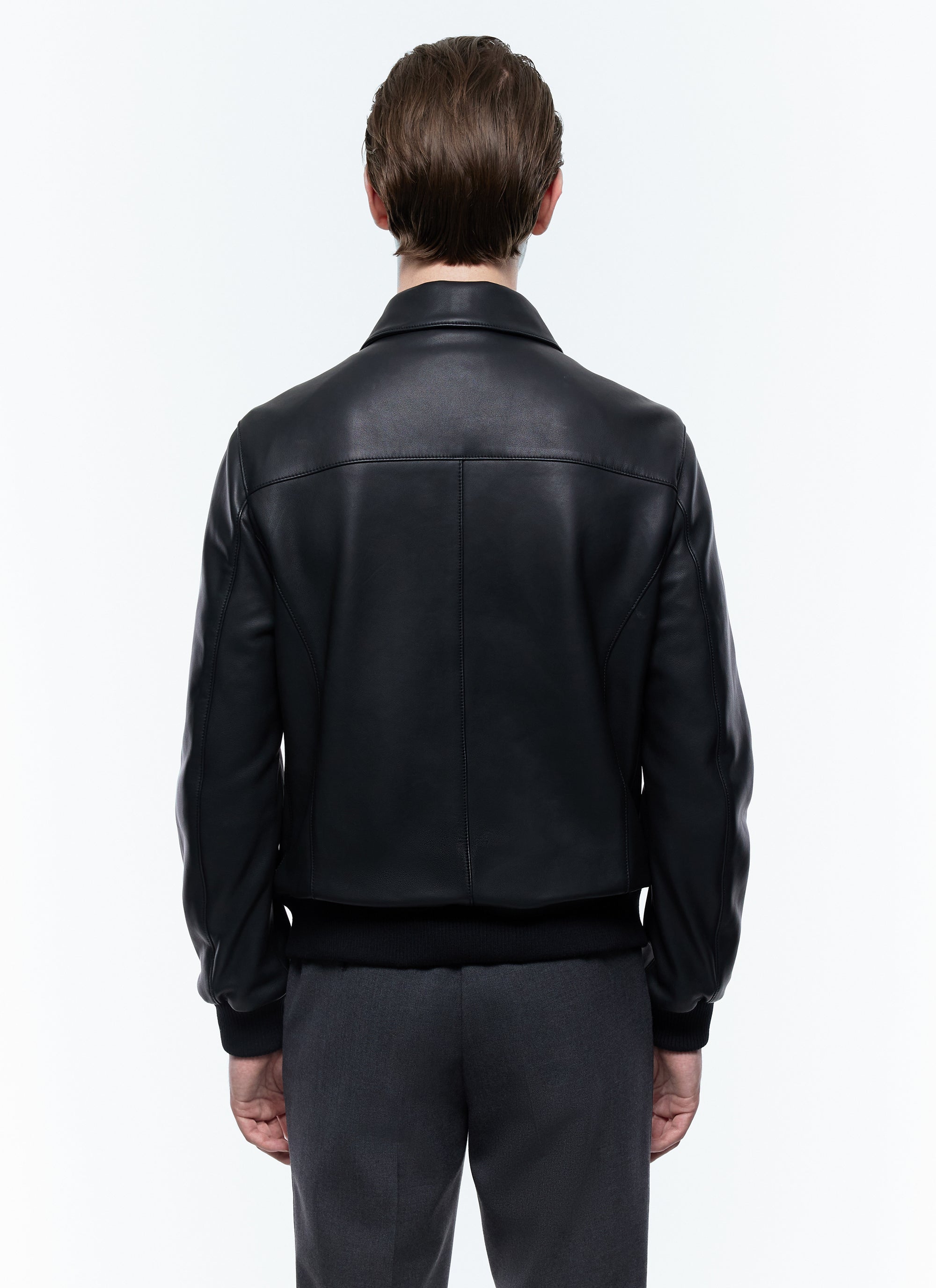 Leather shirt collar jacket - Black