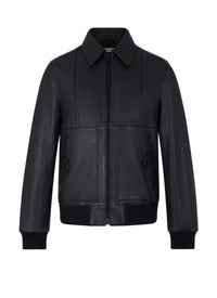 Leather shirt collar jacket - Black