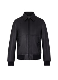 Leather shirt-collar jacket - Black