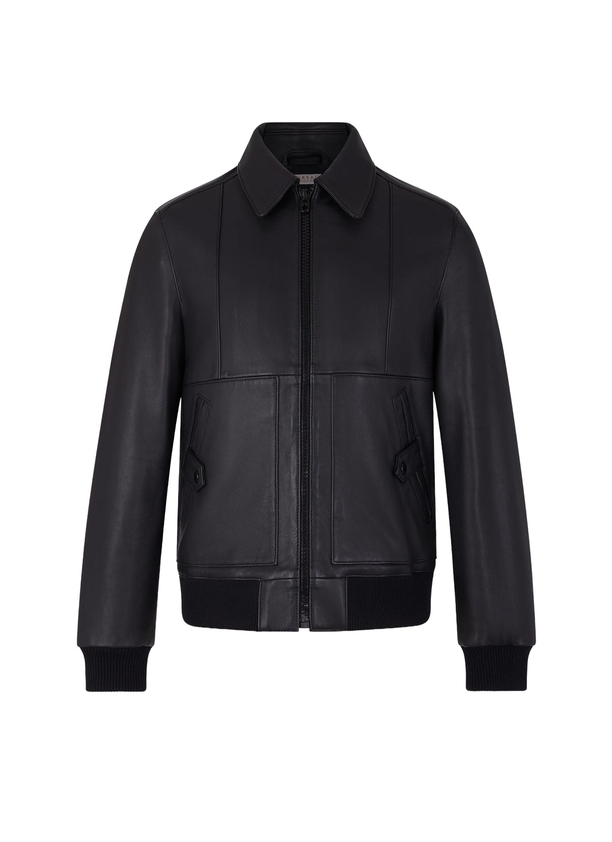 Leather shirt-collar jacket - Black