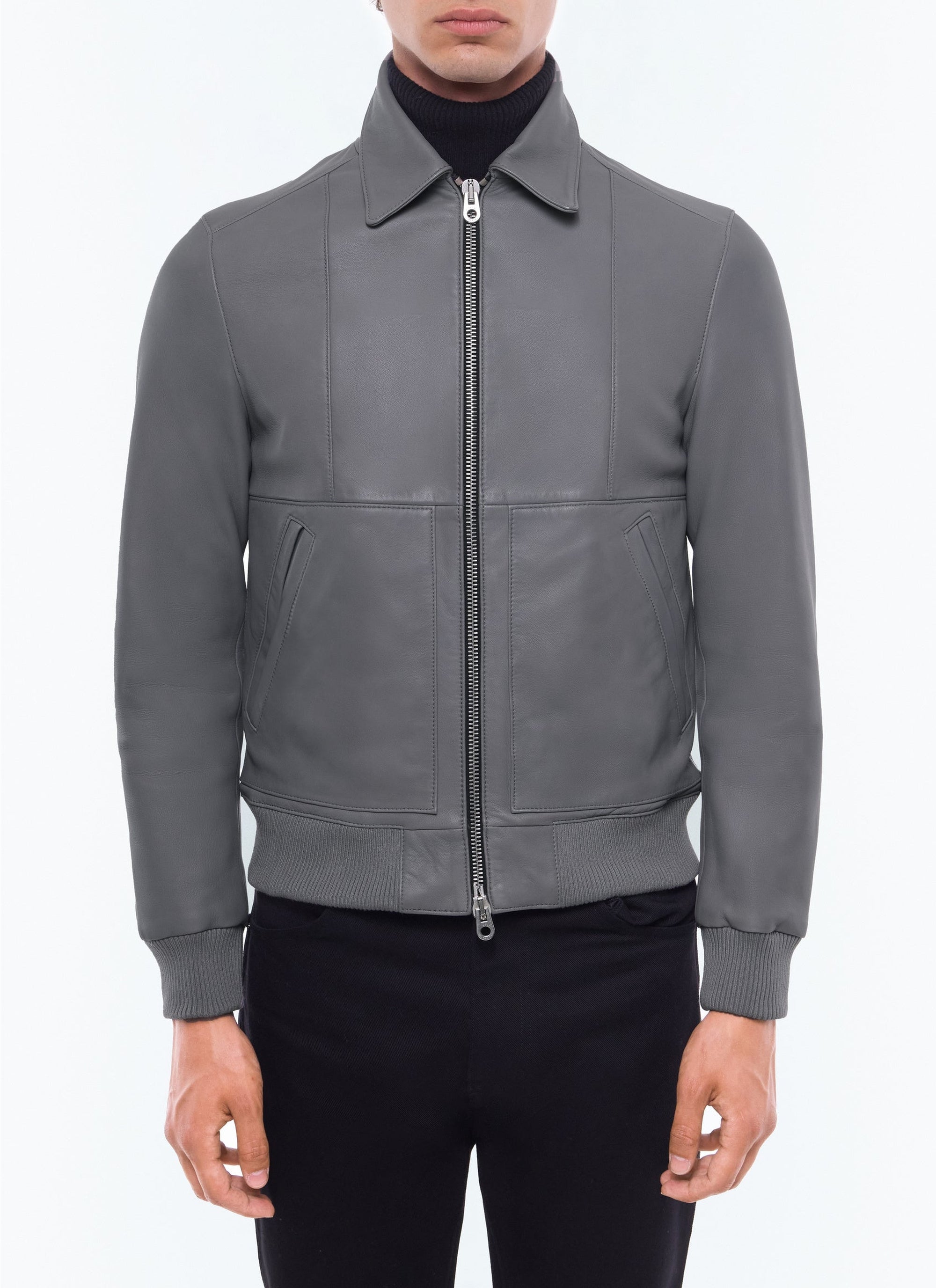 Blouson en cuir d'agneau - Acier