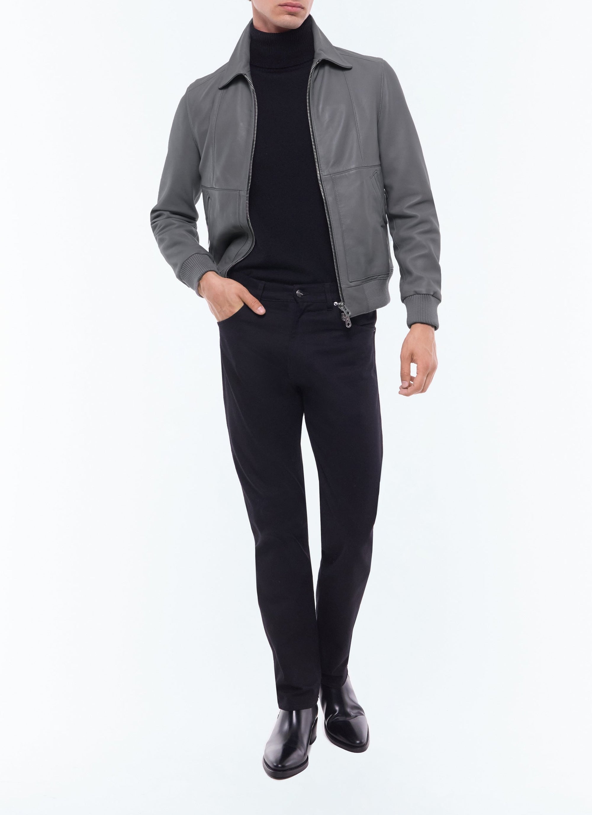 Blouson en cuir d'agneau - Acier