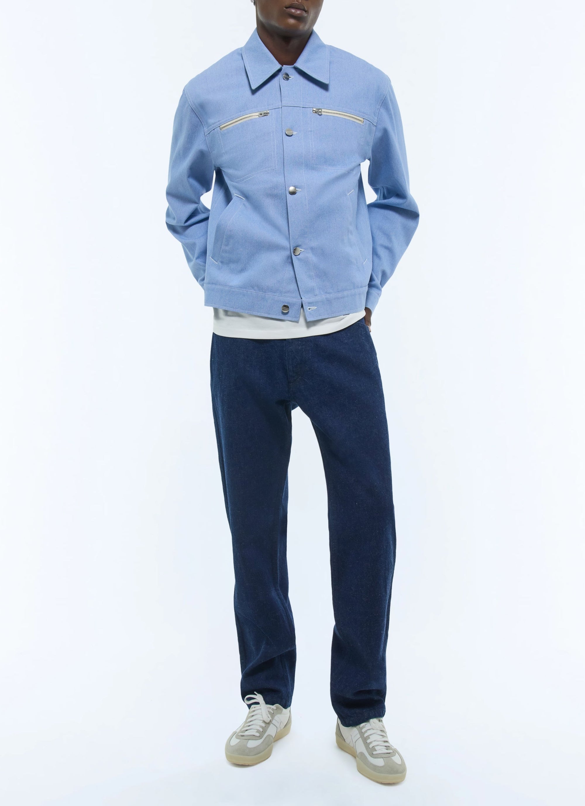 Blouson à col chemise en denim - Denim délavé