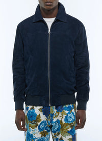 Suede shirt collar jacket - Navy Blue