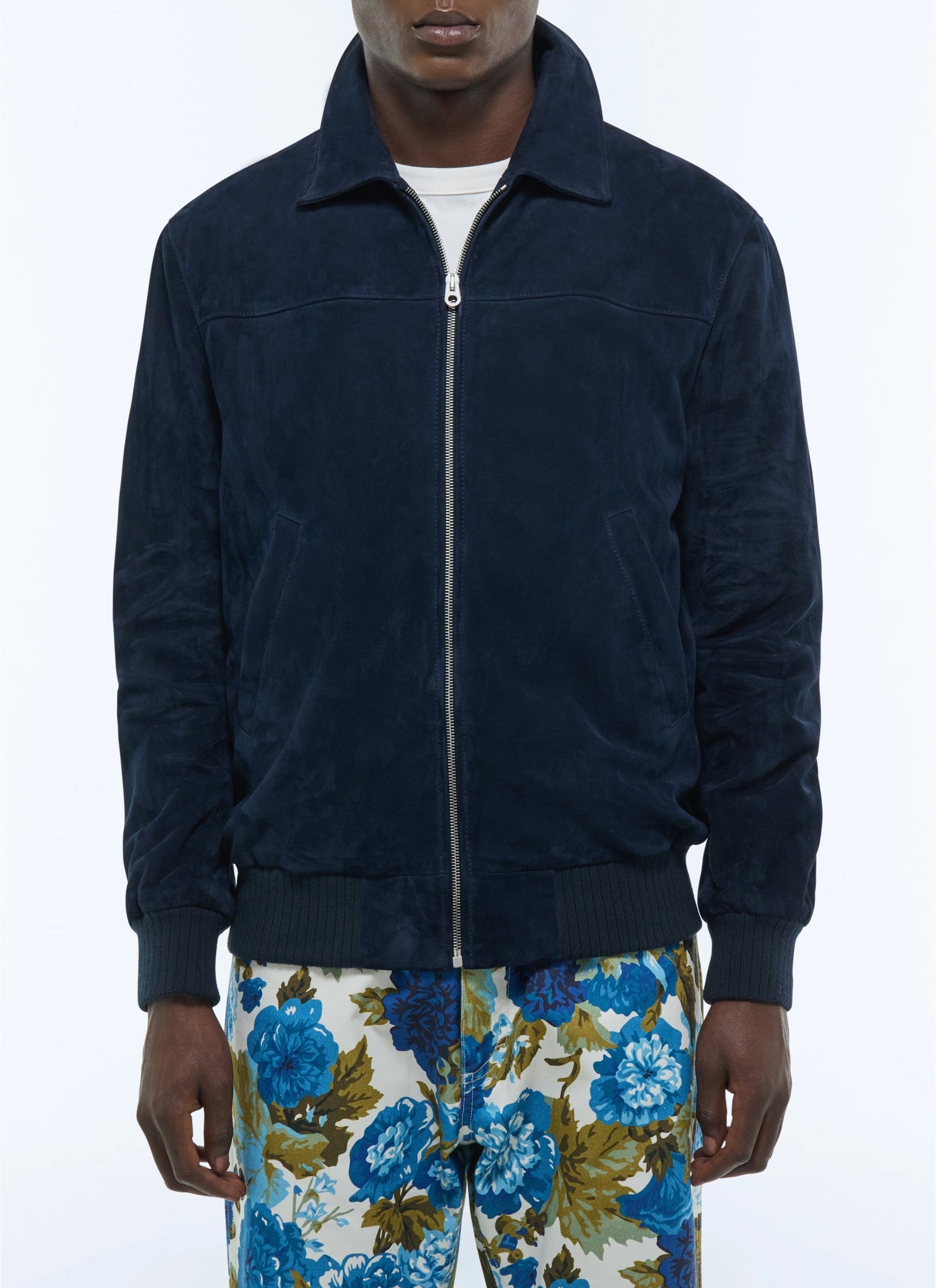 Suede shirt collar jacket - Navy Blue