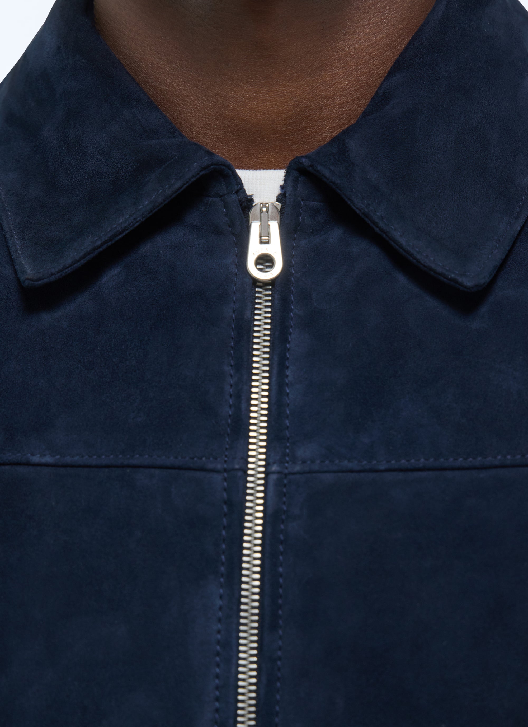 Suede shirt collar jacket - Navy Blue