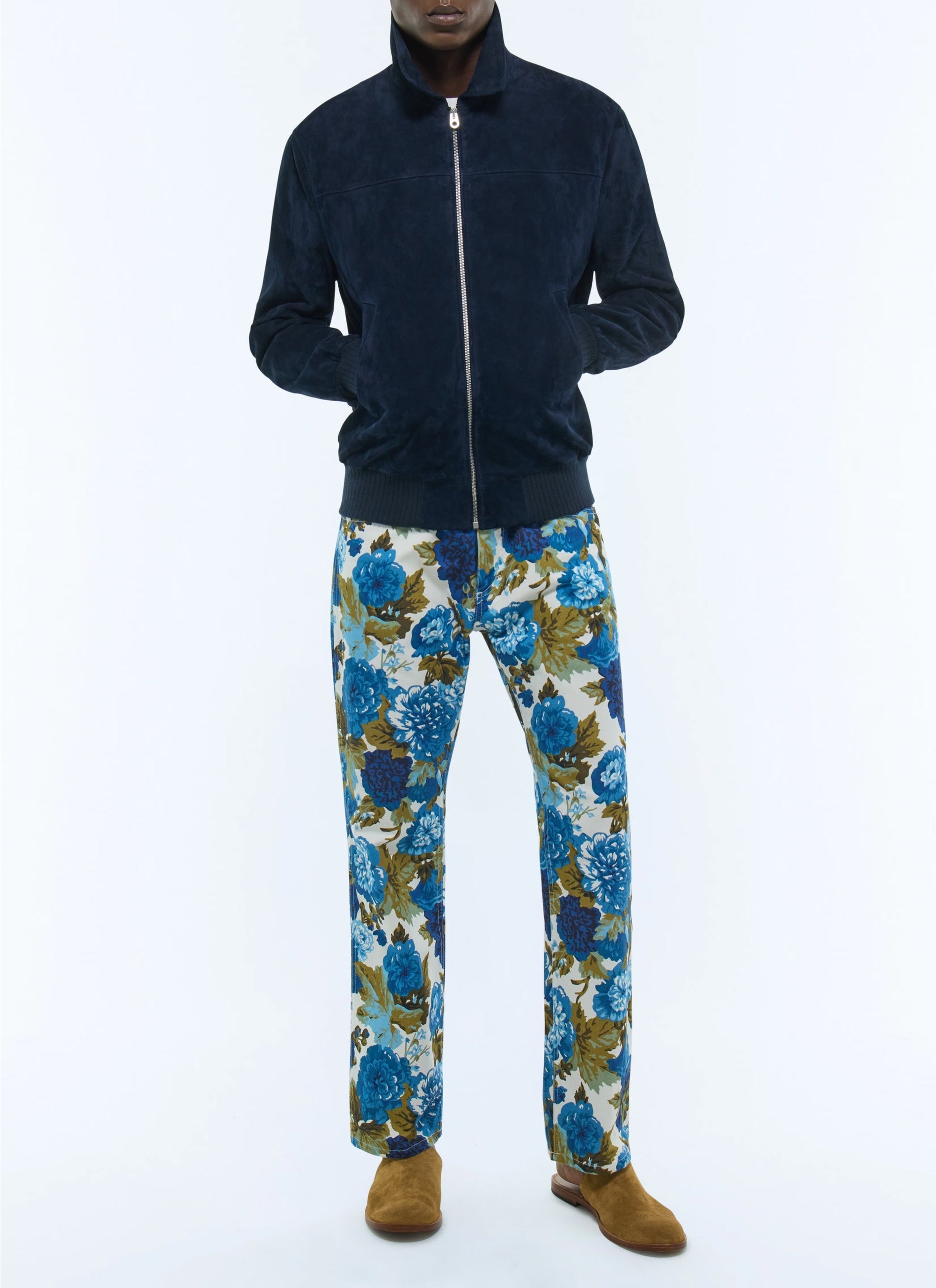 Suede shirt collar jacket - Navy Blue