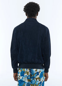 Suede shirt collar jacket - Navy Blue