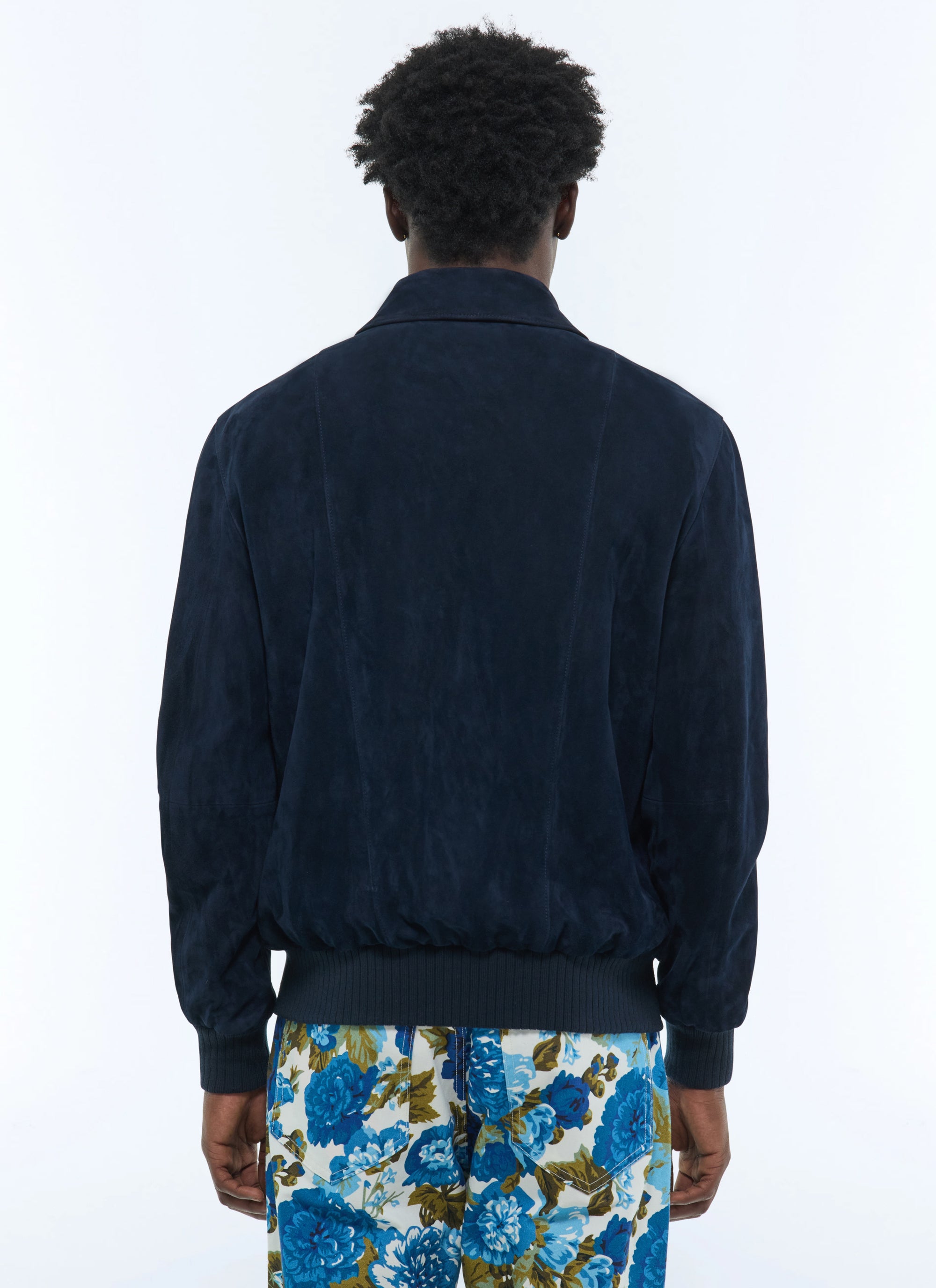 Suede shirt collar jacket - Navy Blue