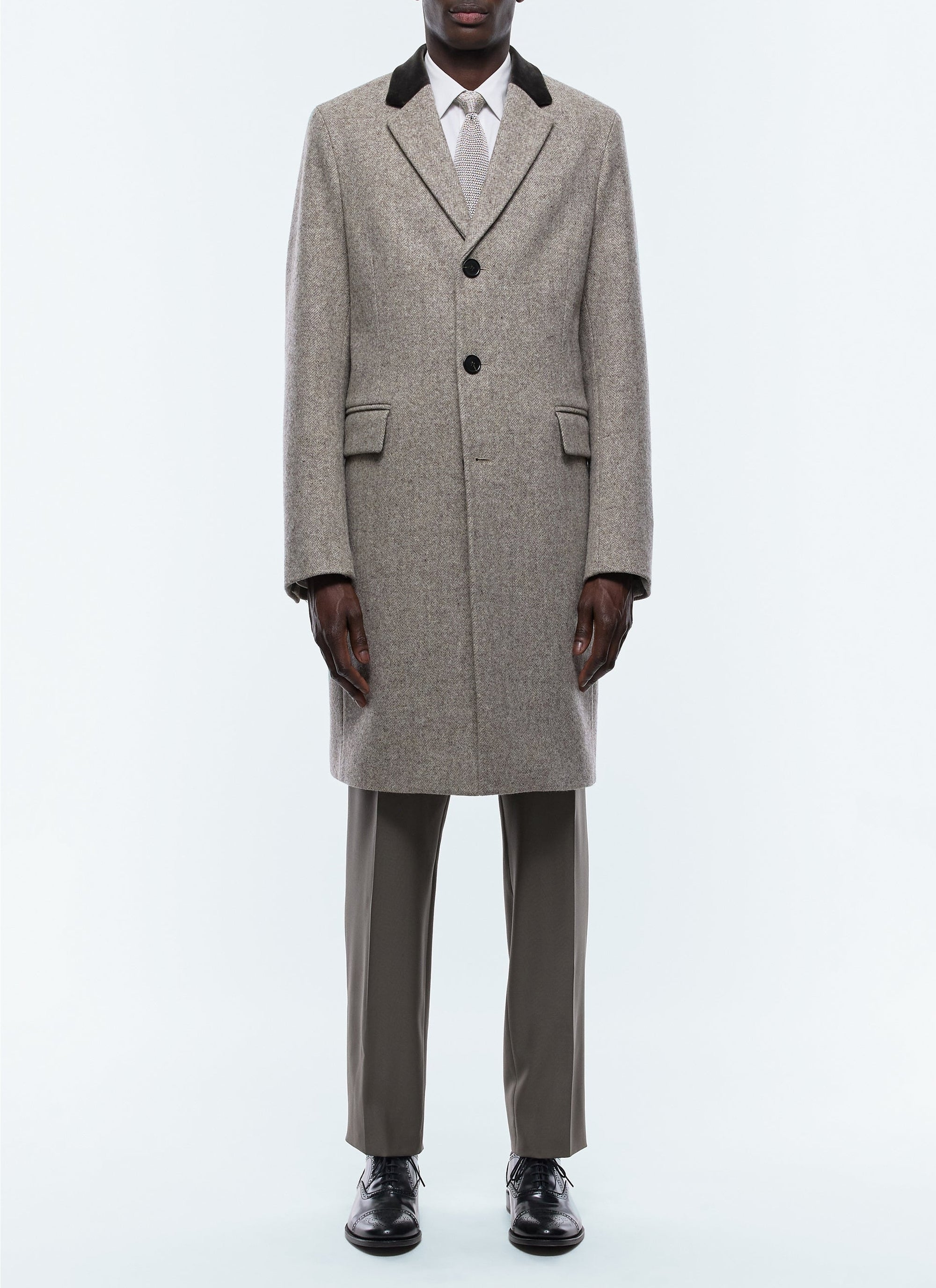 Wool herringbone coat - Taupe