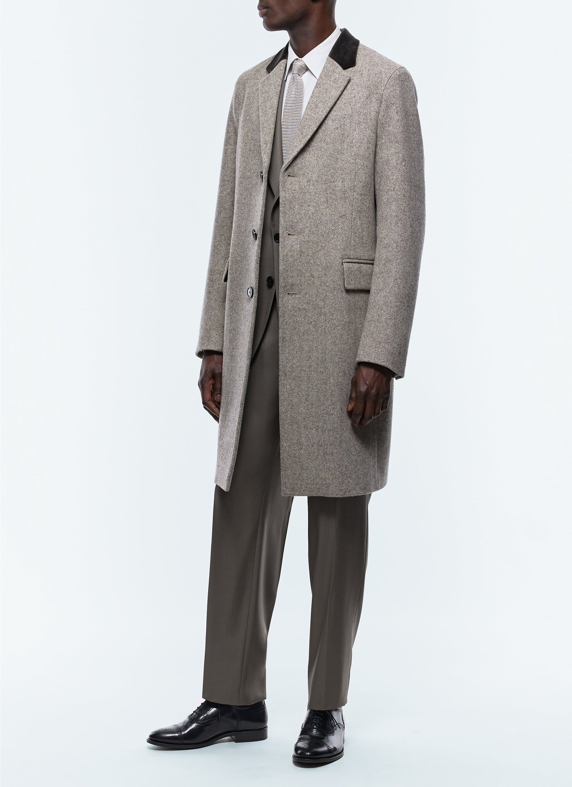 Wool herringbone coat - Taupe