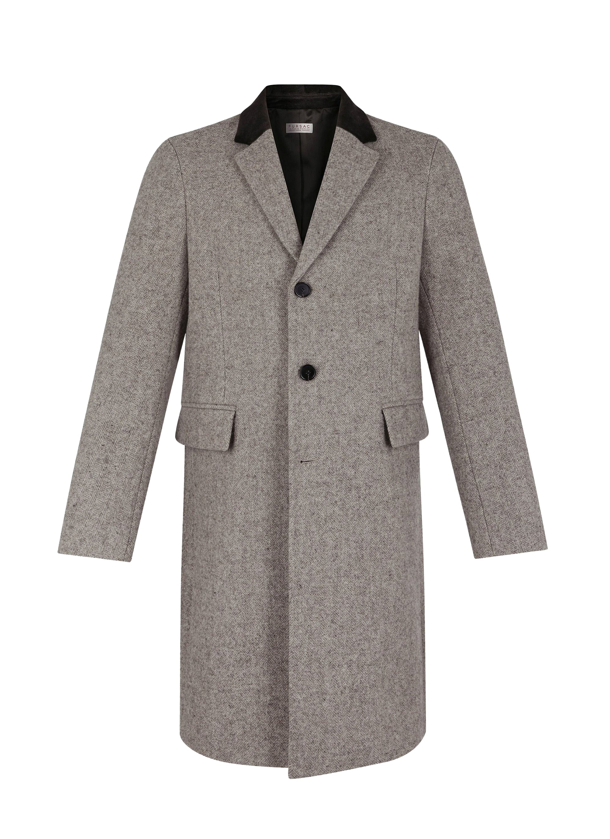 Wool herringbone coat - Taupe