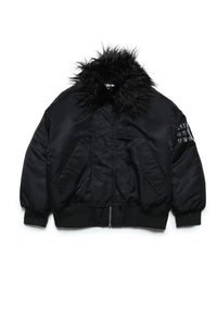 Zip bomber with fur collar - Black