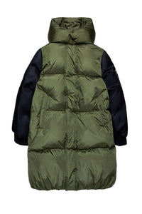 Doudoune longue à capuche - Olive Green & Black