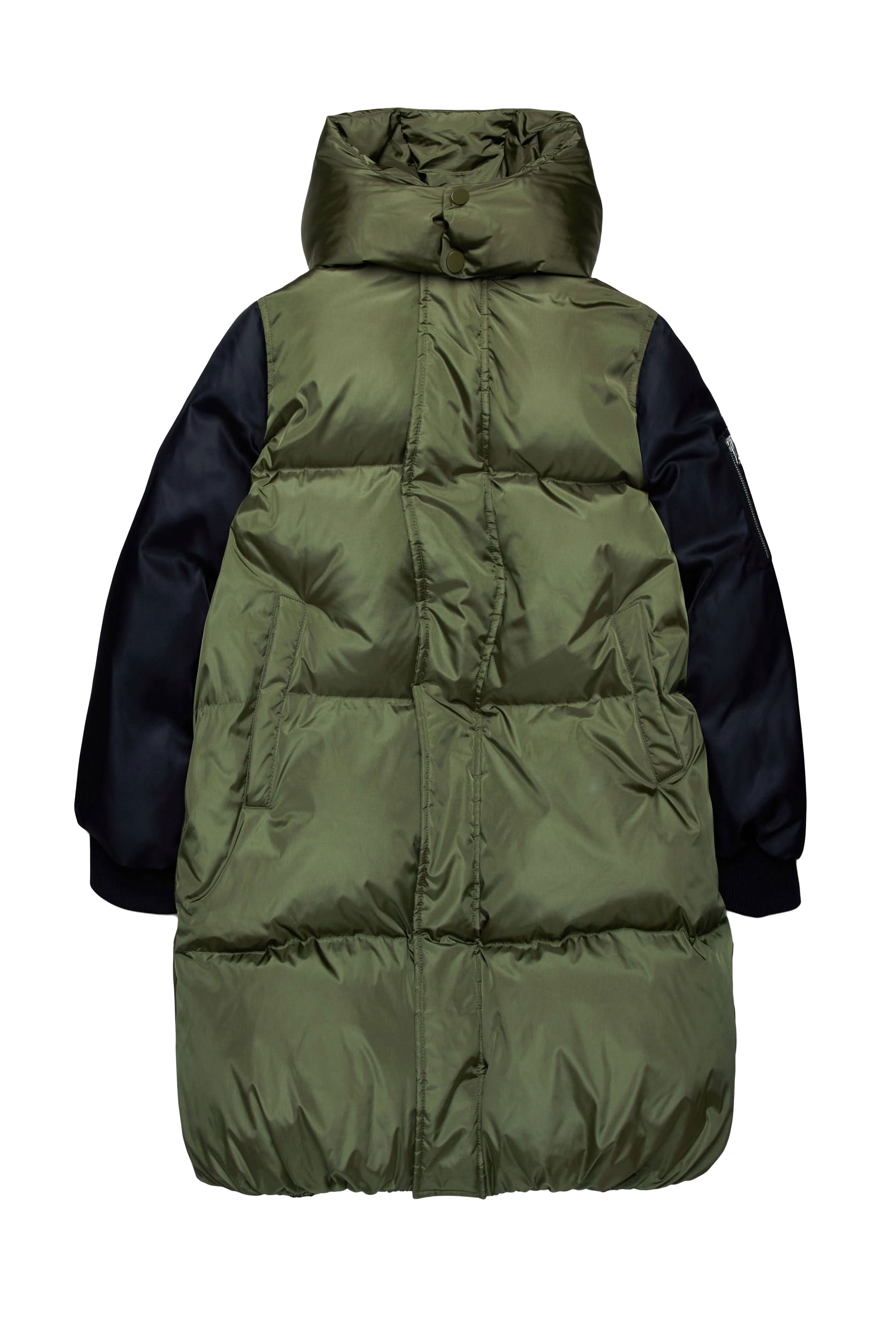 Doudoune longue à capuche - Olive Green & Black