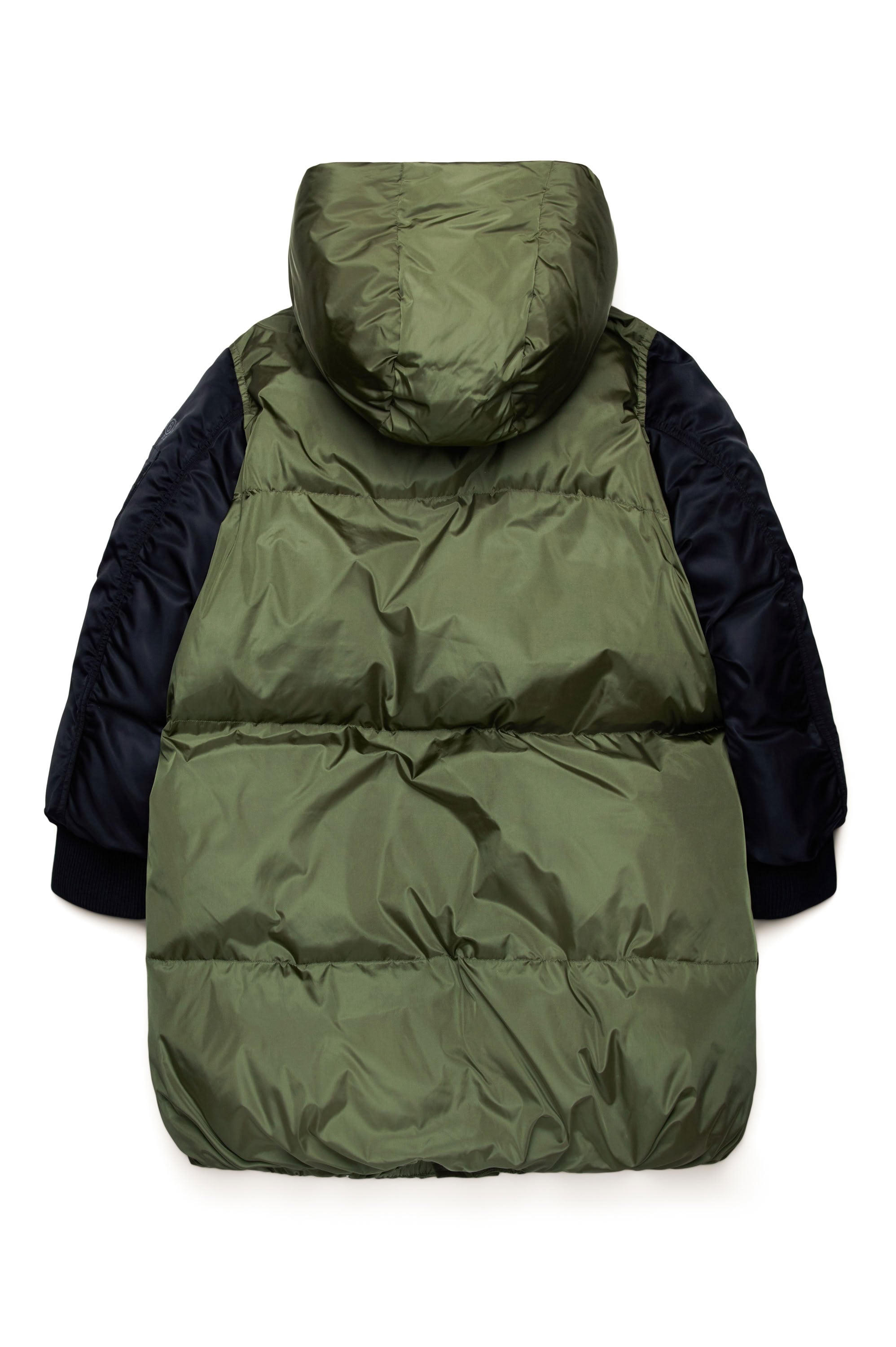 Long hooded down jacket - Olive Green & Black