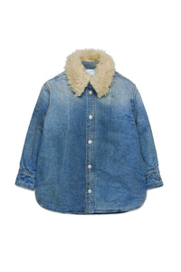 Denim jacket with fur collar - Blue Denim