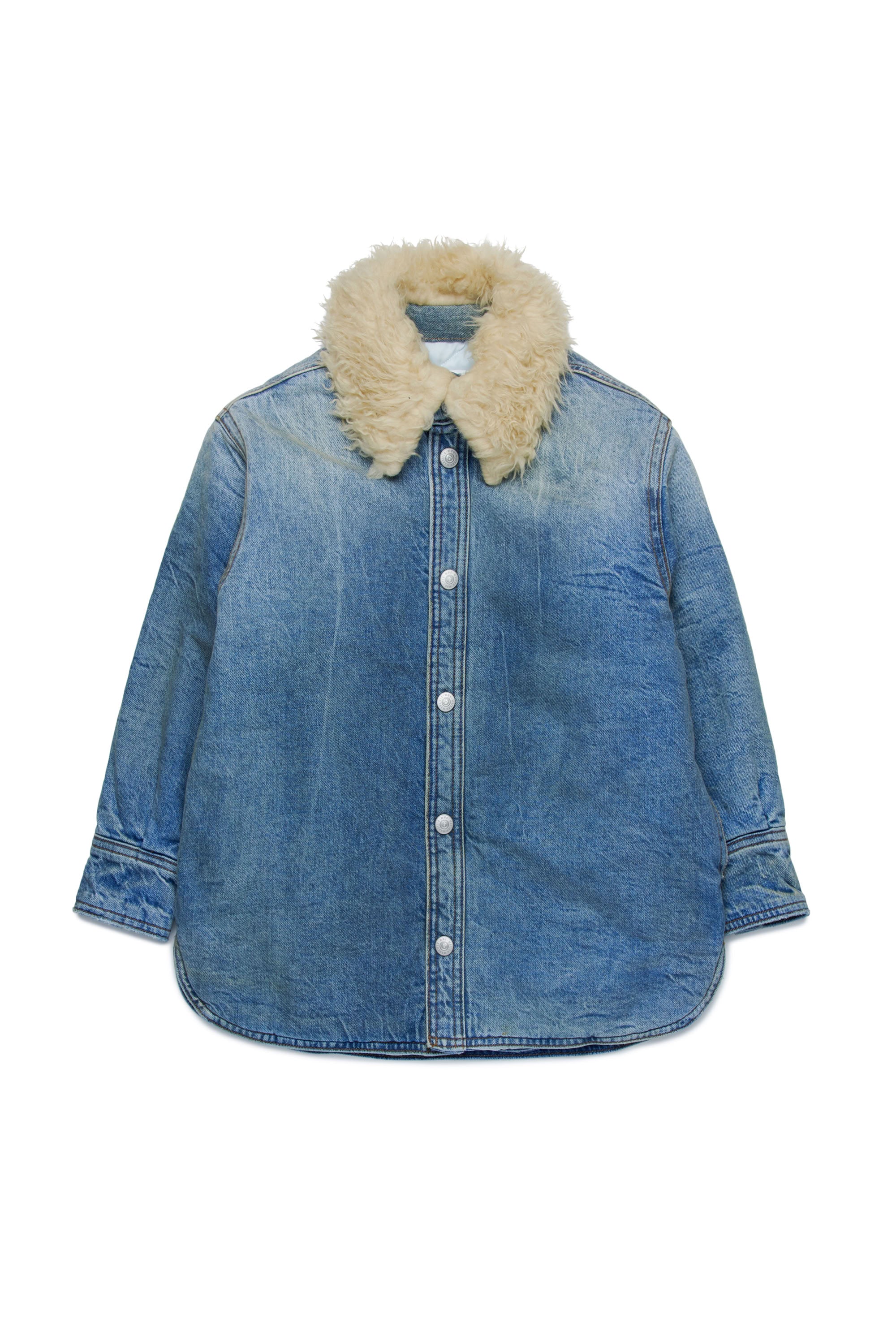 Denim jacket with fur collar - Blue Denim