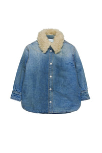 Denim jacket with fur collar - Blue Denim