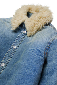 Denim jacket with fur collar - Blue Denim