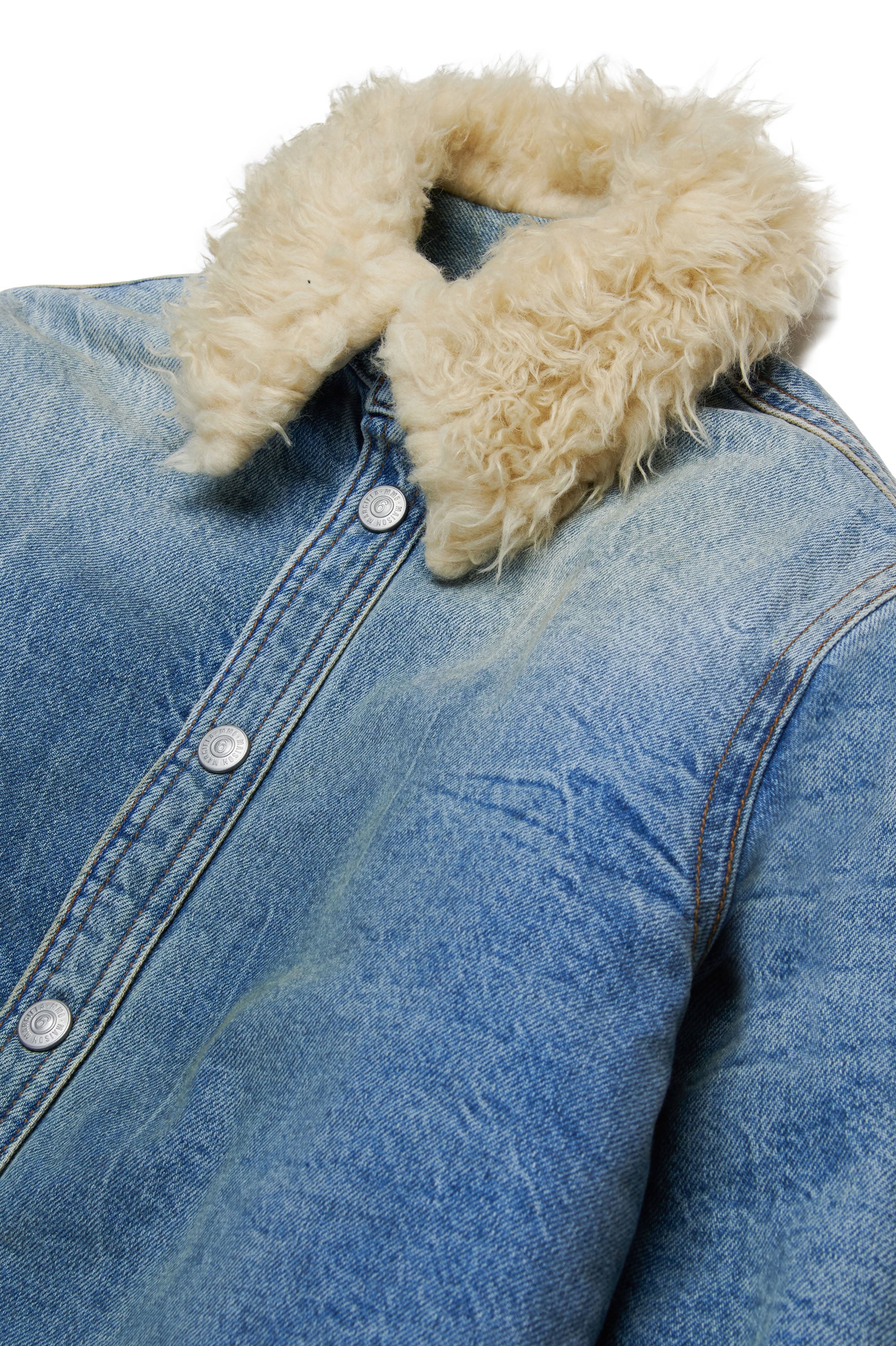 Denim jacket with fur collar - Blue Denim