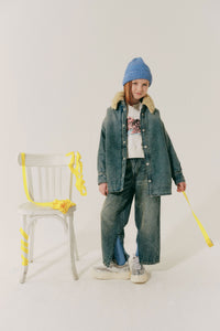 Denim jacket with fur collar - Blue Denim