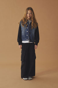 Veste à manches molletonnées en denim - Blue Denim & Black